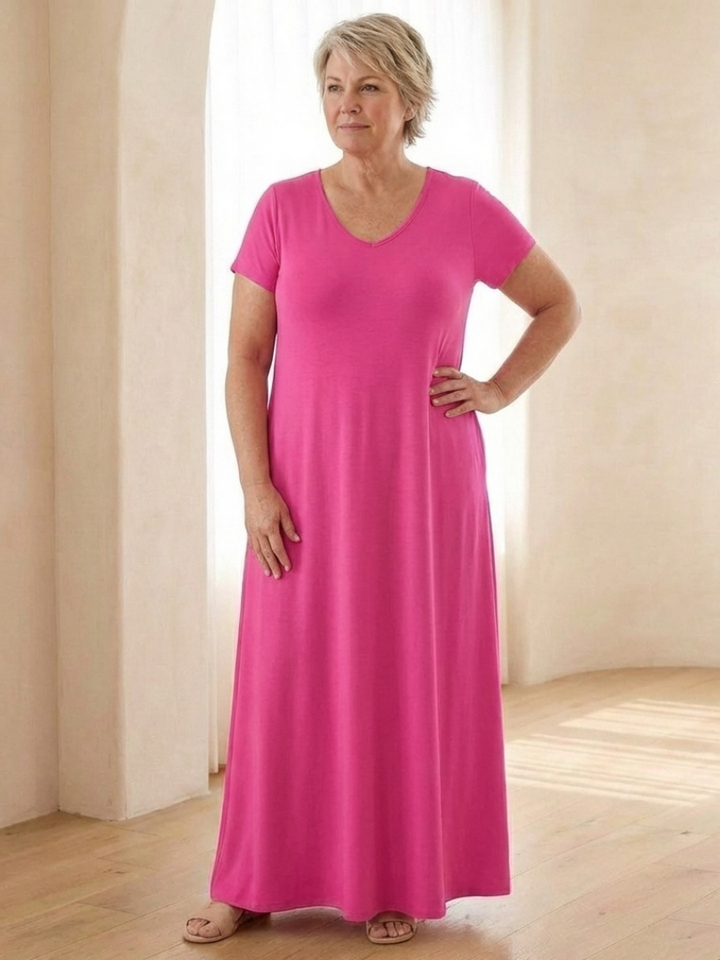 Samira | Vestido Maxi de Manga Corta con Escote en V