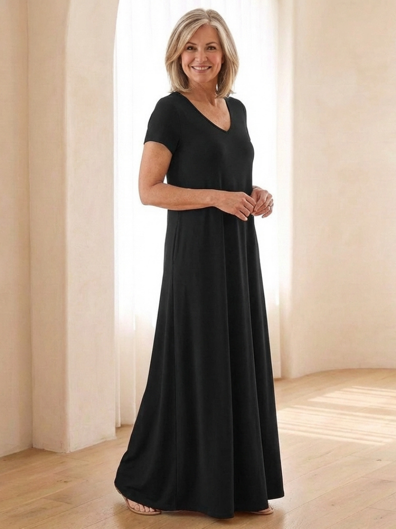 Samira | Vestido Maxi de Manga Corta con Escote en V