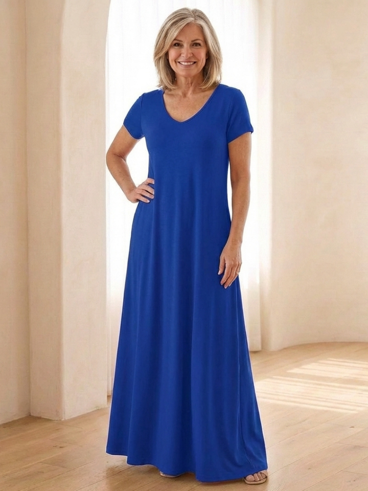 Samira | Vestido Maxi de Manga Corta con Escote en V