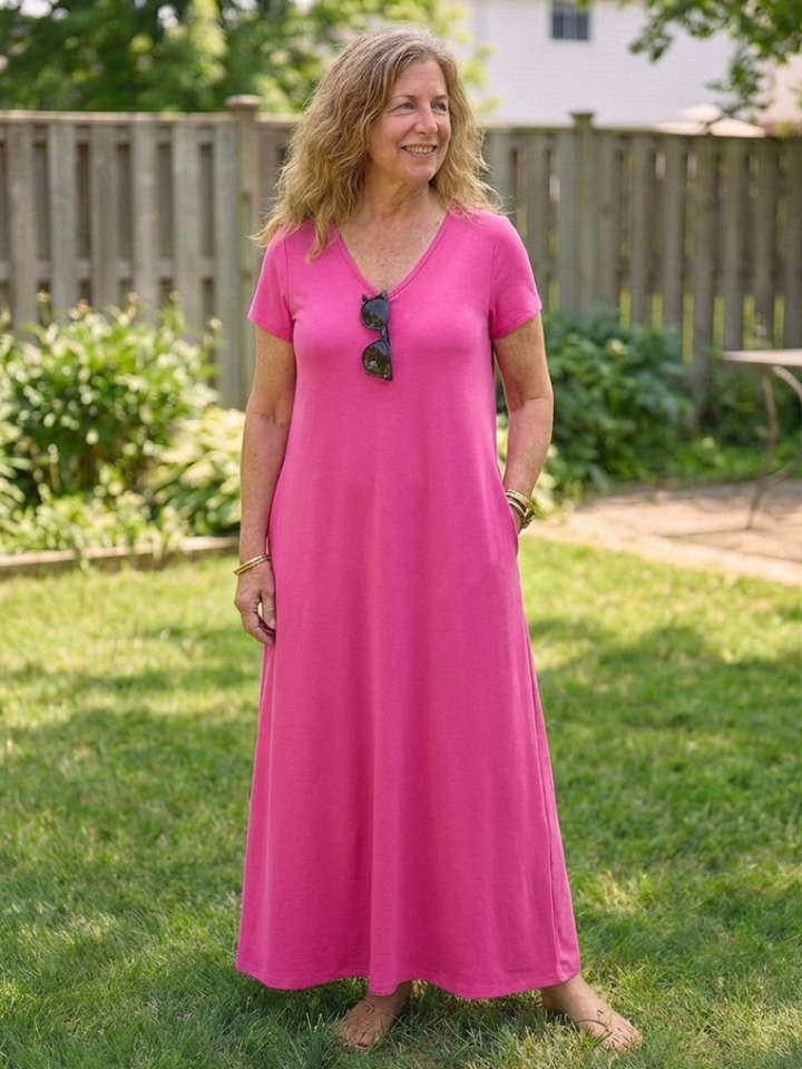 Samira | Vestido Maxi de Manga Corta con Escote en V