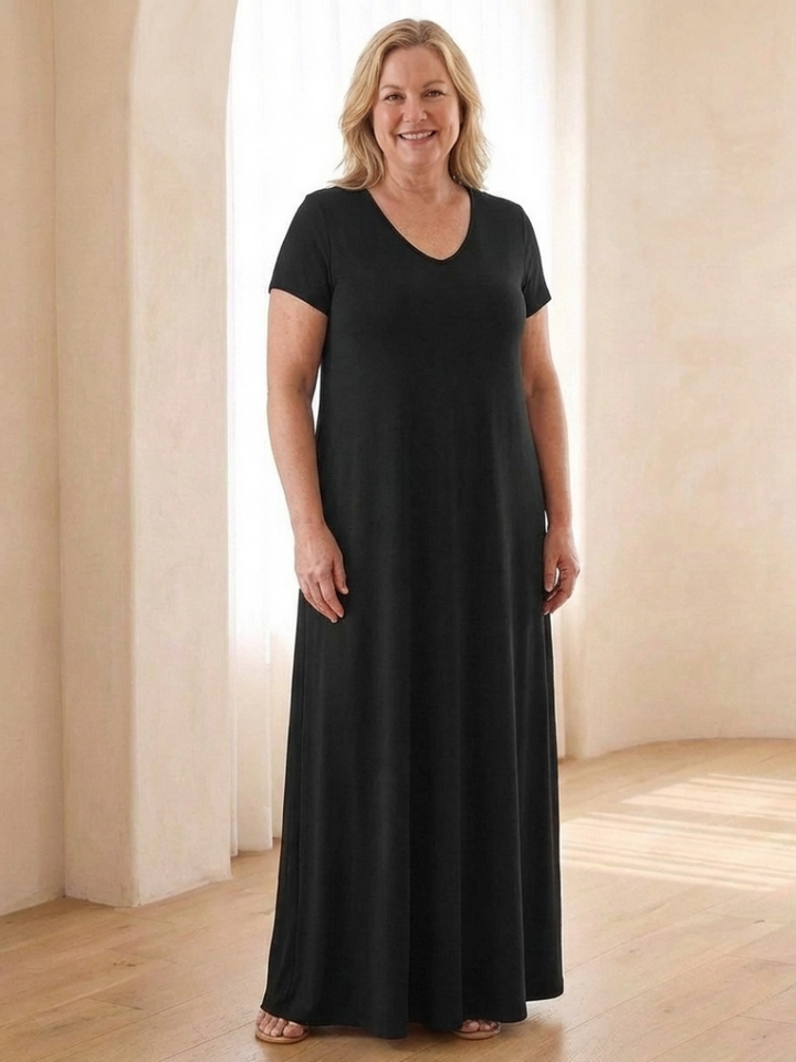 Samira | Vestido Maxi de Manga Corta con Escote en V
