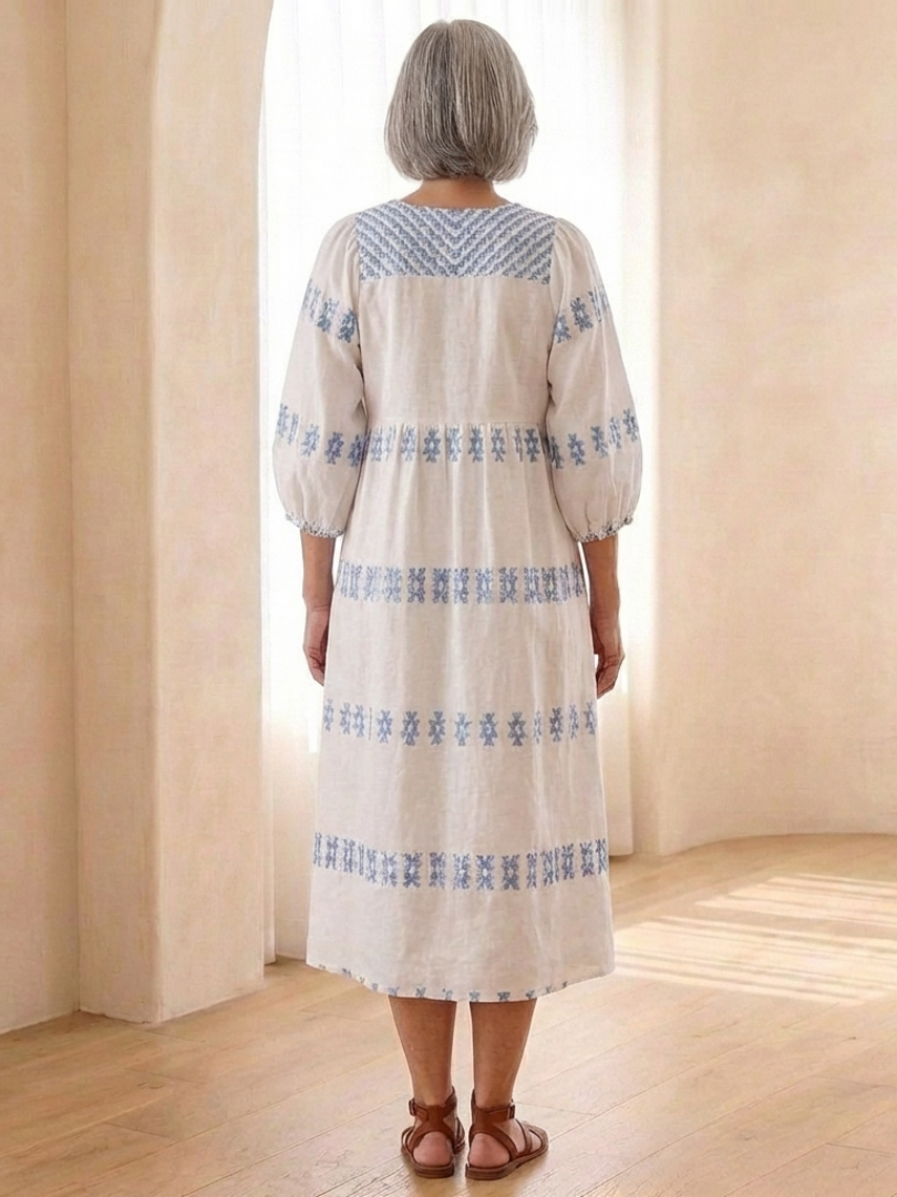 Solene | Vestido Midi de Manga Larga con Escote en V Bordado
