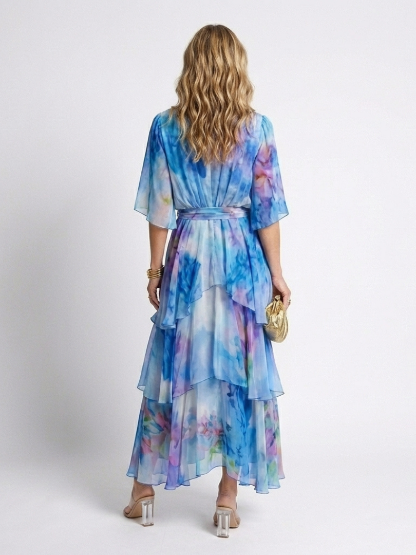 Calista | Vestido Maxi de Capa Transparente con Escote en V y Cintura Ajustable