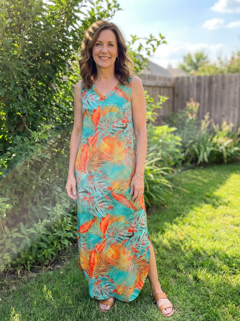 Liora | Vestido Maxi Sin Mangas con Escote en V y Bolsillos