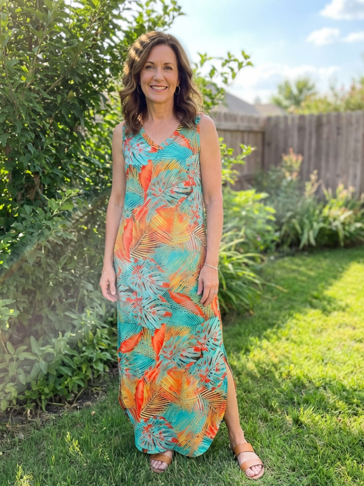 Liora | Vestido Maxi Sin Mangas con Escote en V y Bolsillos