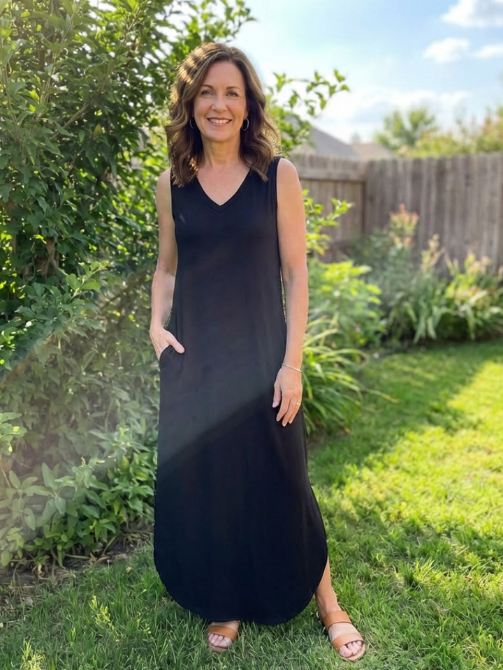 Liora | Vestido Maxi Sin Mangas con Escote en V y Bolsillos