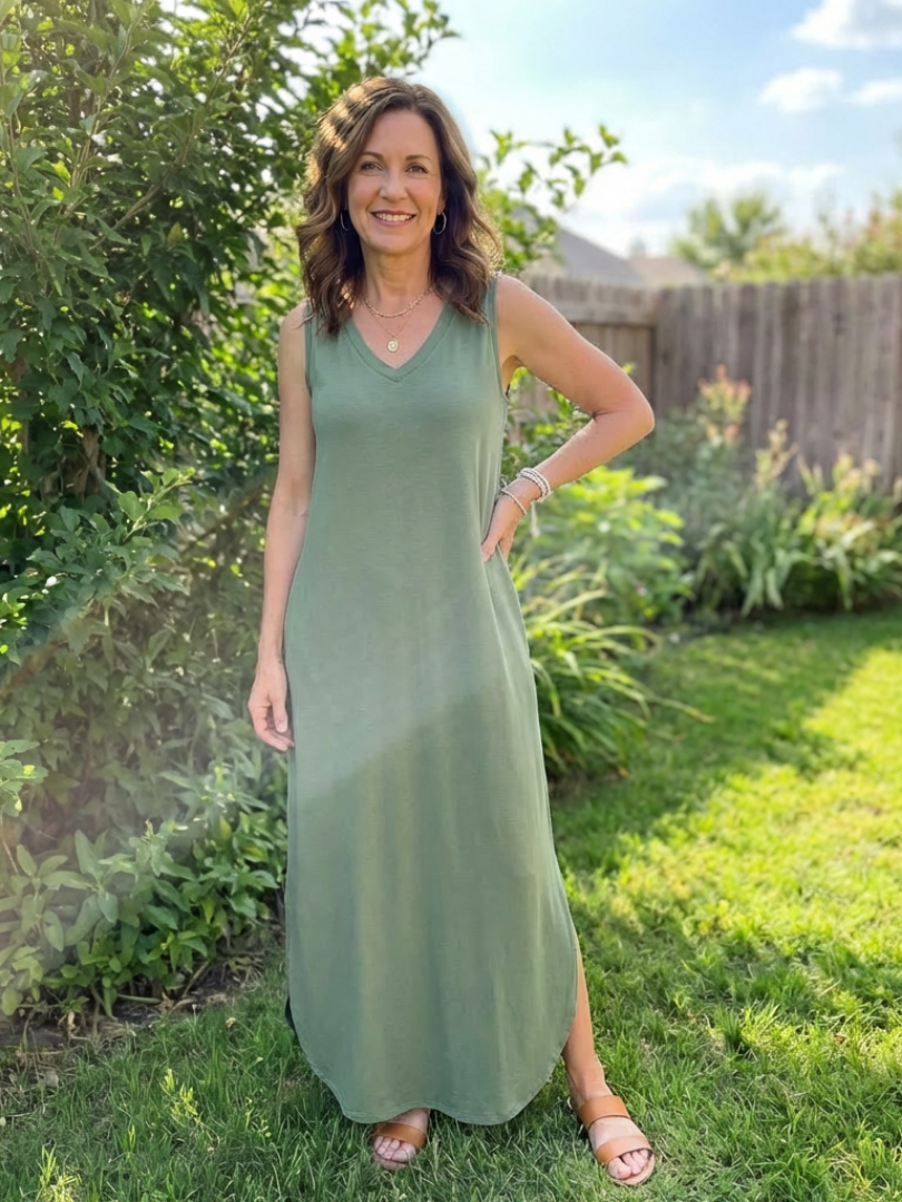 Liora | Vestido Maxi Sin Mangas con Escote en V y Bolsillos