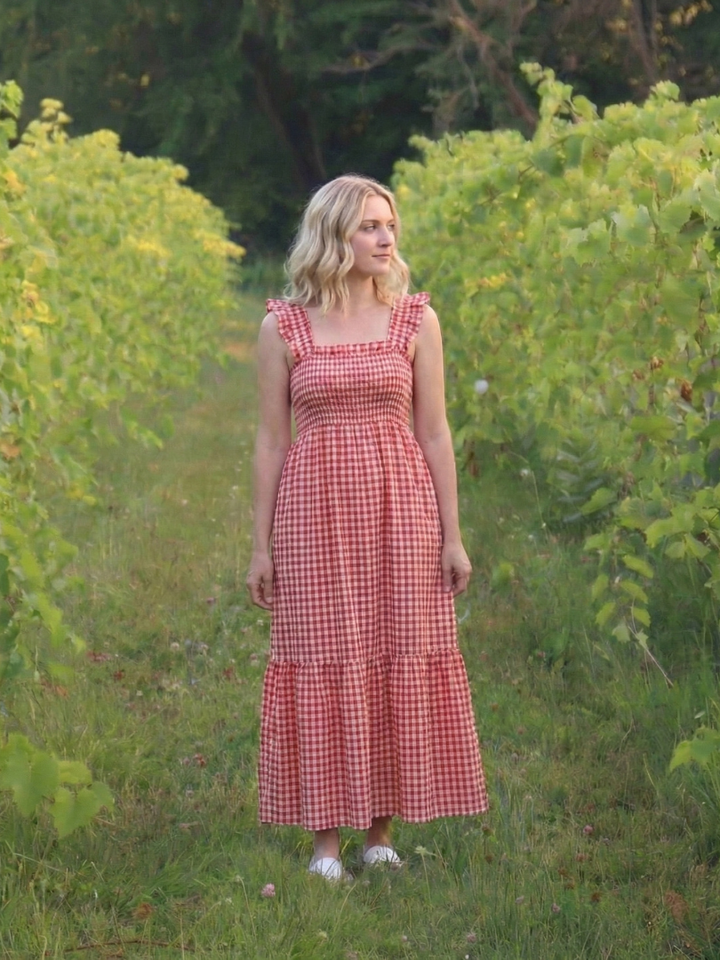 Isolde | Vestido Maxi de Gingham con Mangas de Volante