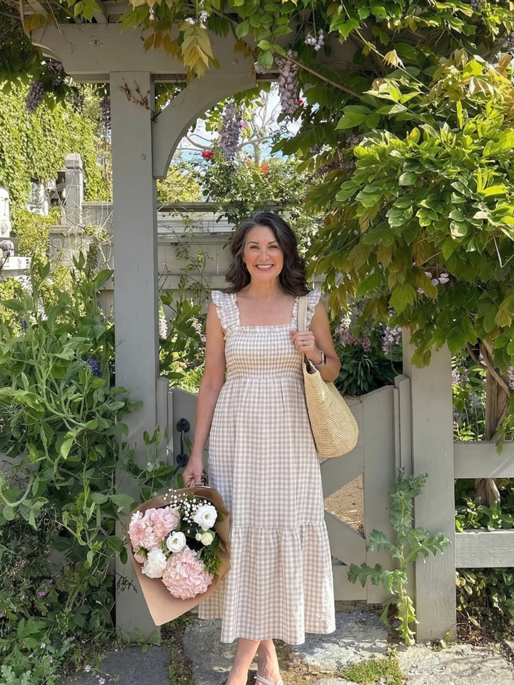 Isolde | Vestido Maxi de Gingham con Mangas de Volante