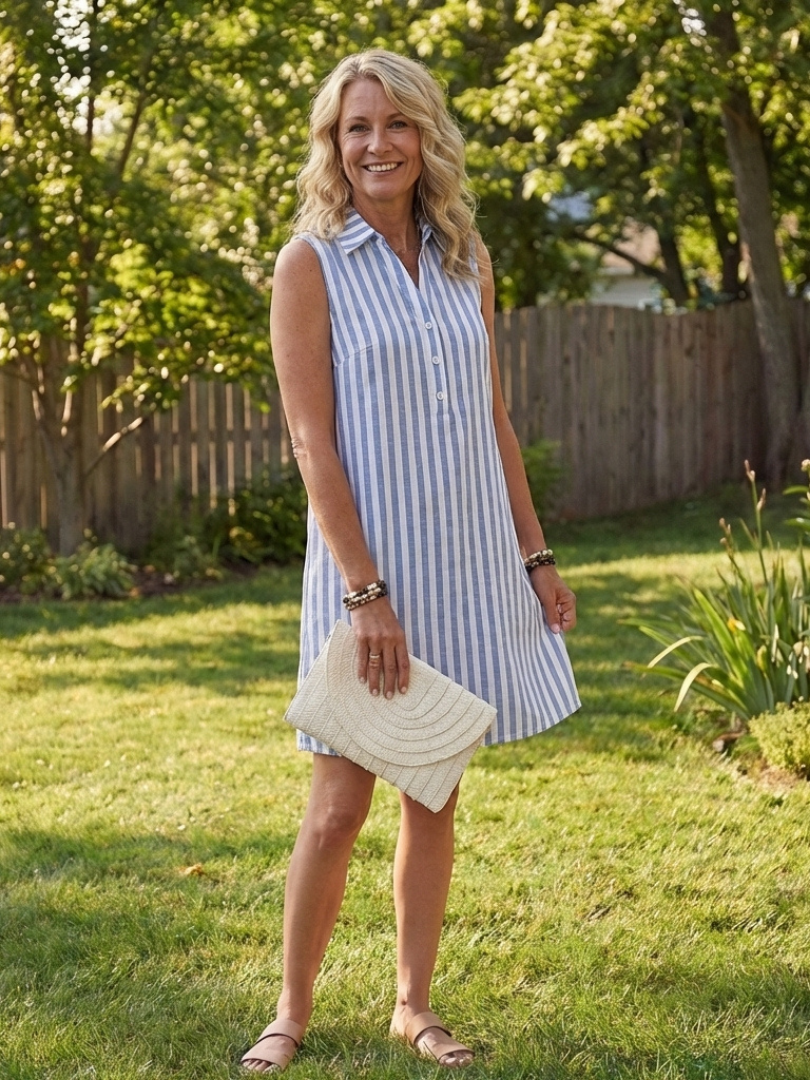 Marielle | Vestido Camisero Sin Mangas a Rayas con Botones