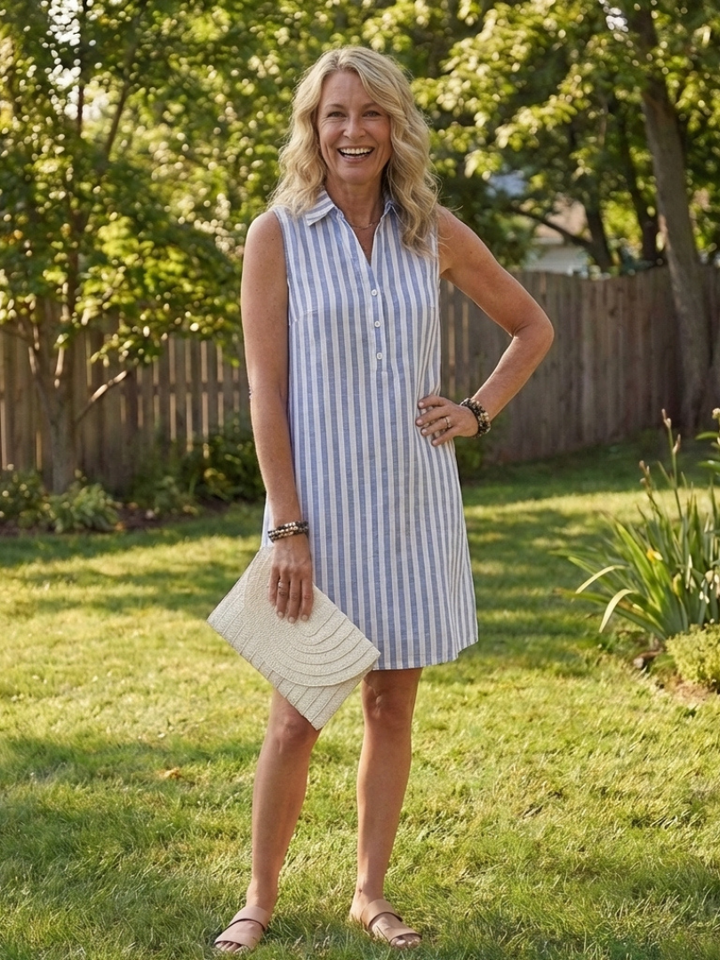 Marielle | Vestido Camisero Sin Mangas a Rayas con Botones