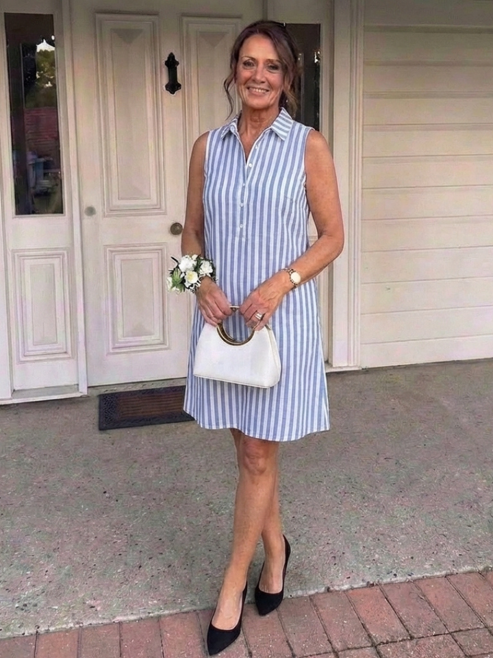 Marielle | Vestido Camisero Sin Mangas a Rayas con Botones