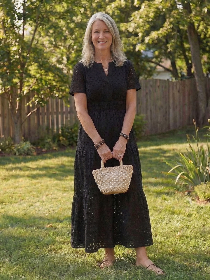 Odelisse | Vestido midi con mangas cortas y volantes de ojales