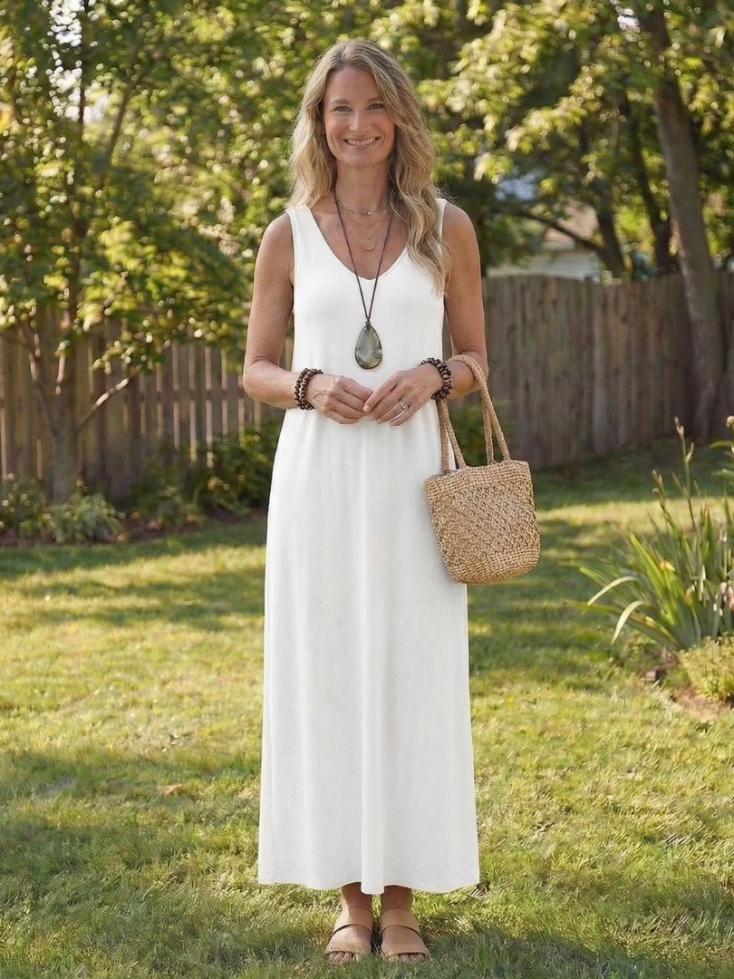 Soleira | Vestido Midi Sin Mangas con Escote en V y Abertura Lateral