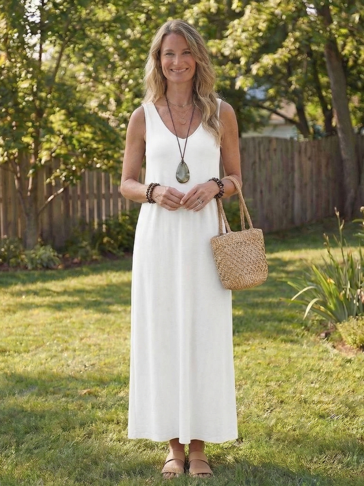 Soleira | Vestido Midi Sin Mangas con Escote en V y Abertura Lateral
