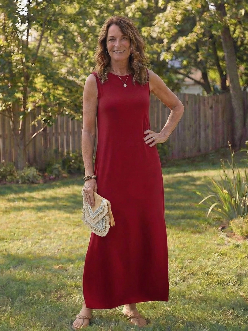Zorina | Vestido Midi Sin Mangas con Bolsillos y Abertura Lateral
