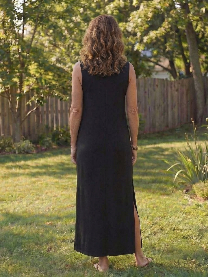 Zorina | Vestido Midi Sin Mangas con Bolsillos y Abertura Lateral