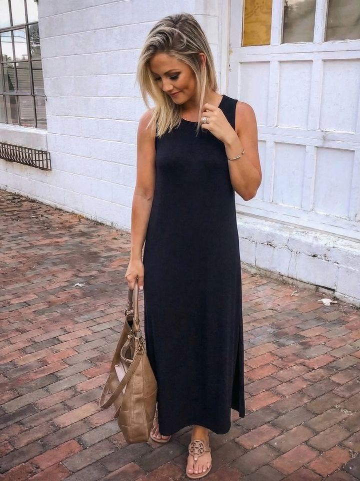 Zorina | Vestido Midi Sin Mangas con Bolsillos y Abertura Lateral