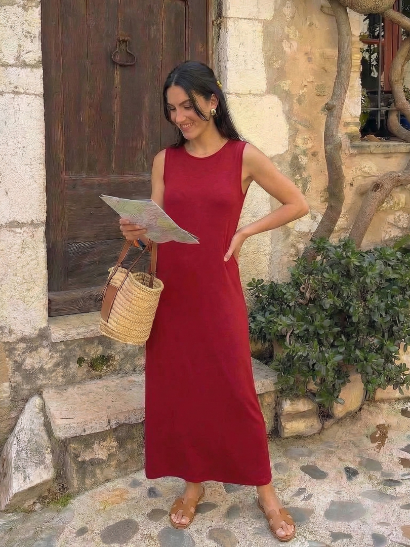 Zorina | Vestido Midi Sin Mangas con Bolsillos y Abertura Lateral