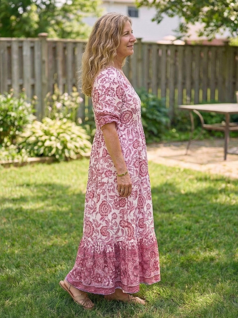 Calandra | Vestido midi floral de manga corta y escote en V