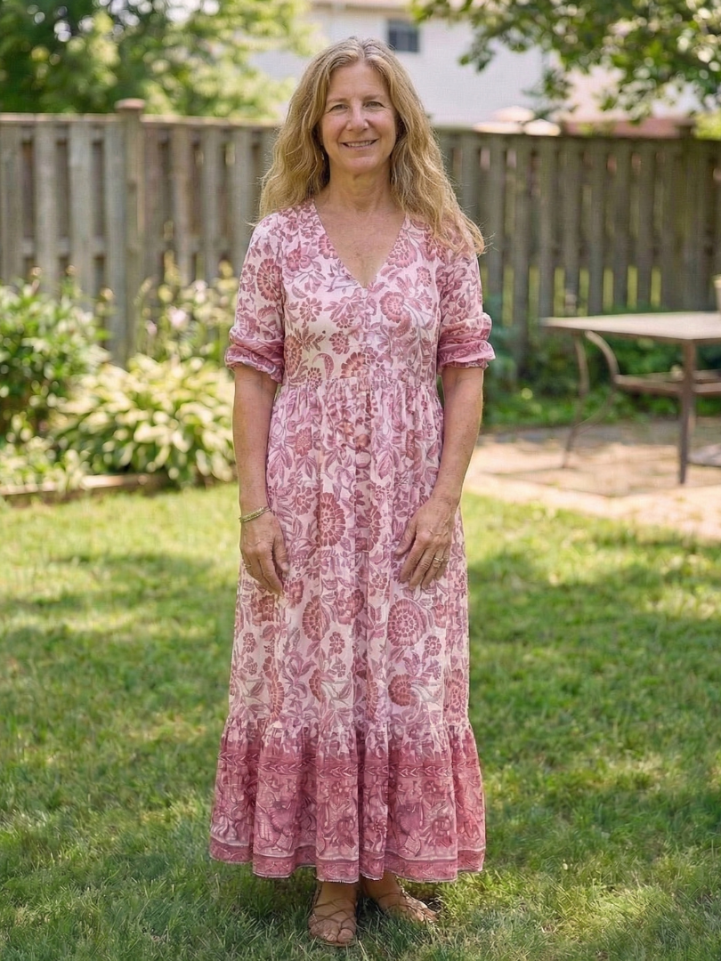 Calandra | Vestido midi floral de manga corta y escote en V