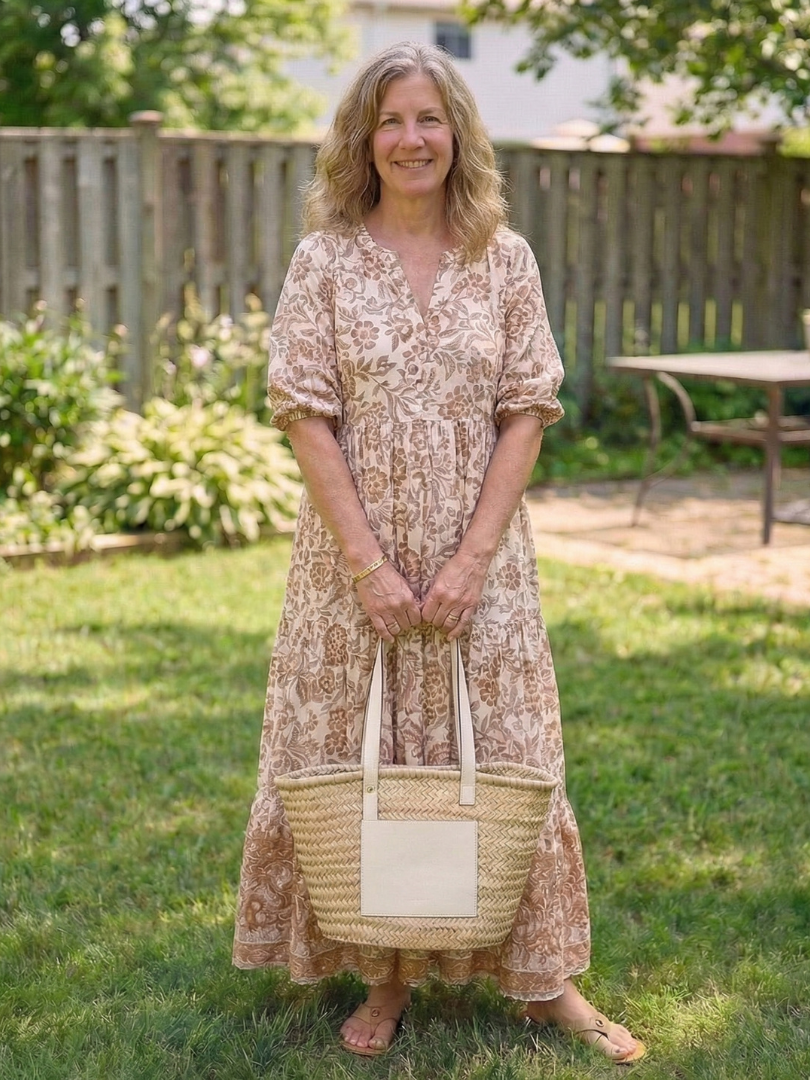 Calandra | Vestido midi floral de manga corta y escote en V