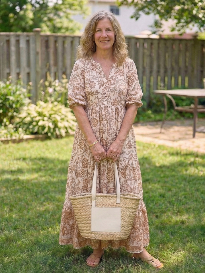 Calandra | Vestido midi floral de manga corta y escote en V