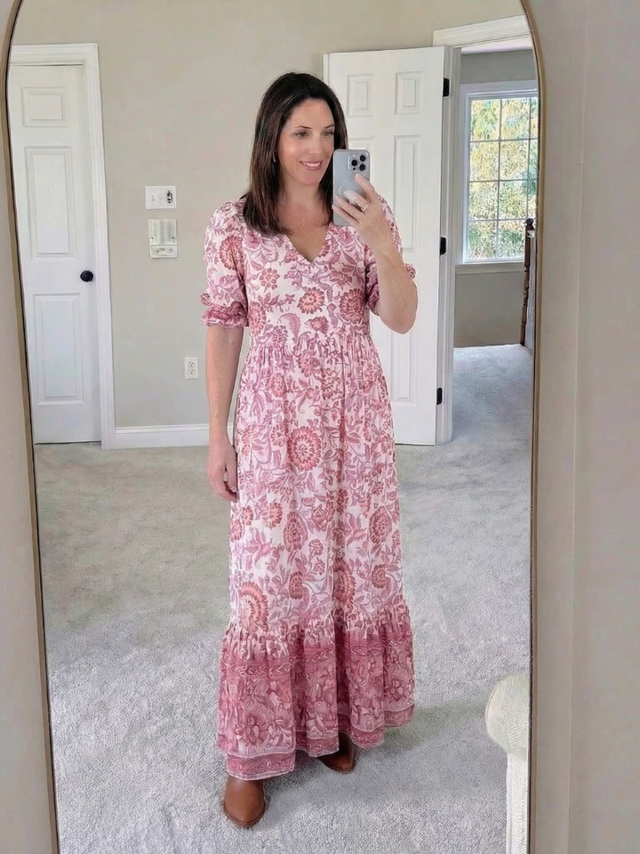 Calandra | Vestido midi floral de manga corta y escote en V