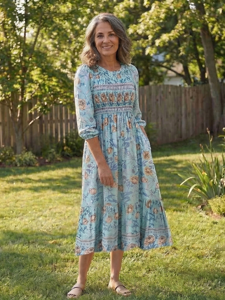 Mariselle | Vestido Midi Floral con Mangas Tres Cuartos