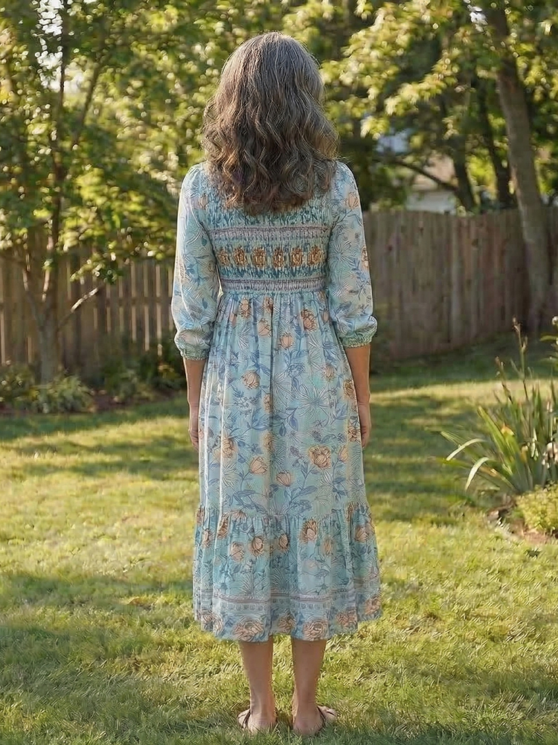Mariselle | Vestido Midi Floral con Mangas Tres Cuartos