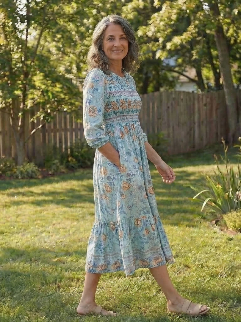 Mariselle | Vestido Midi Floral con Mangas Tres Cuartos