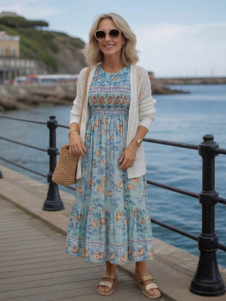 Mariselle | Vestido Midi Floral con Mangas Tres Cuartos