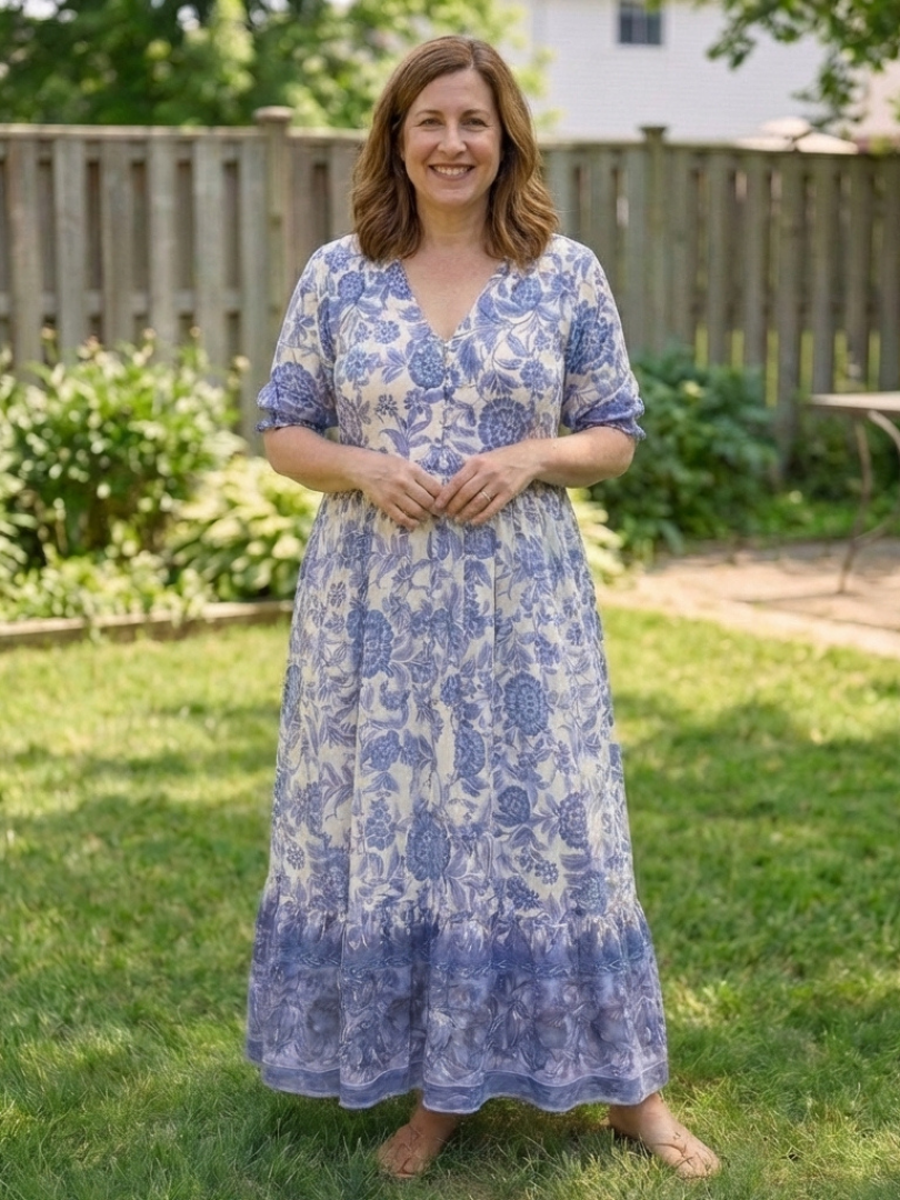 Calandra | Vestido midi floral de manga corta y escote en V