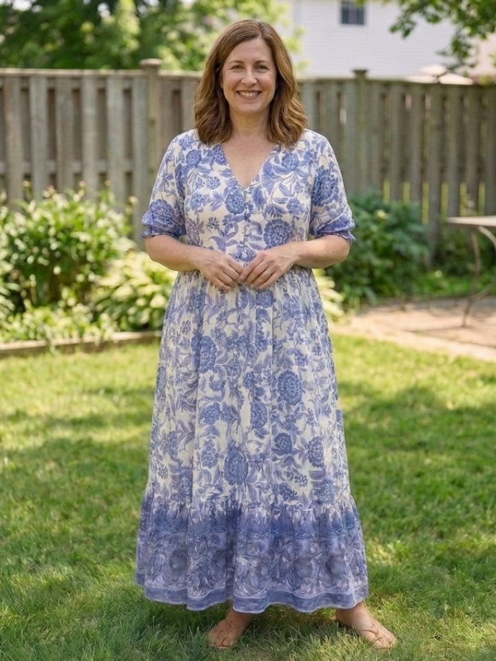 Calandra | Vestido midi floral de manga corta y escote en V