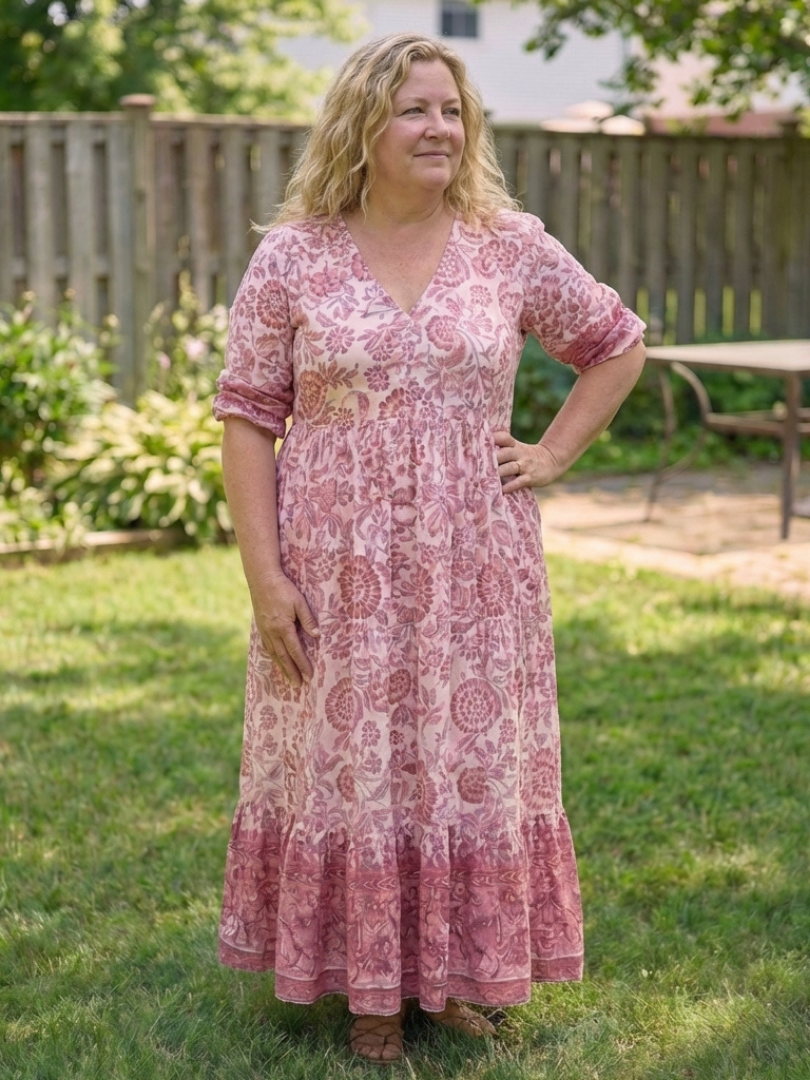 Calandra | Vestido midi floral de manga corta y escote en V