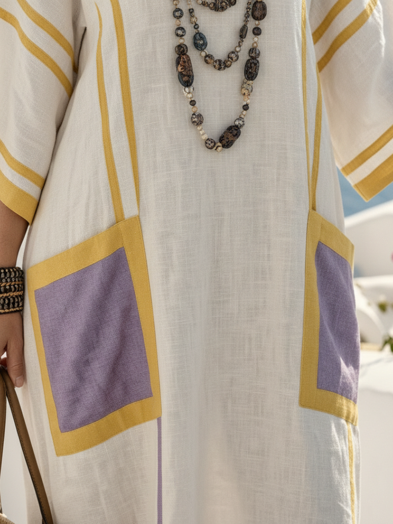 Zafira | Vestido Maxi de Manga Corta con Cuello en V y Bolsillo