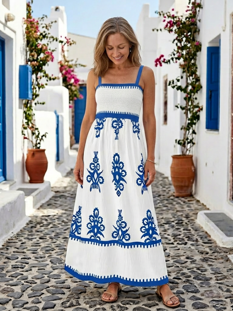 Odelina | Vestido Maxi sin Mangas con Cuerpo Fruncido