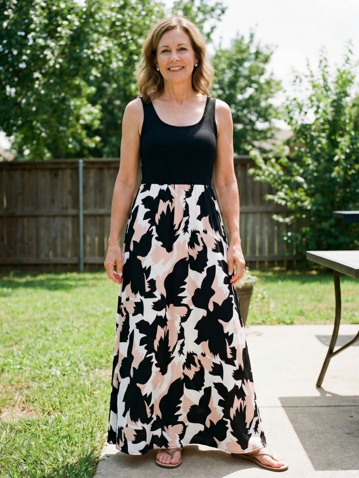 Zéphira | Vestido Maxi Sin Mangas con Escote Redondo Impreso