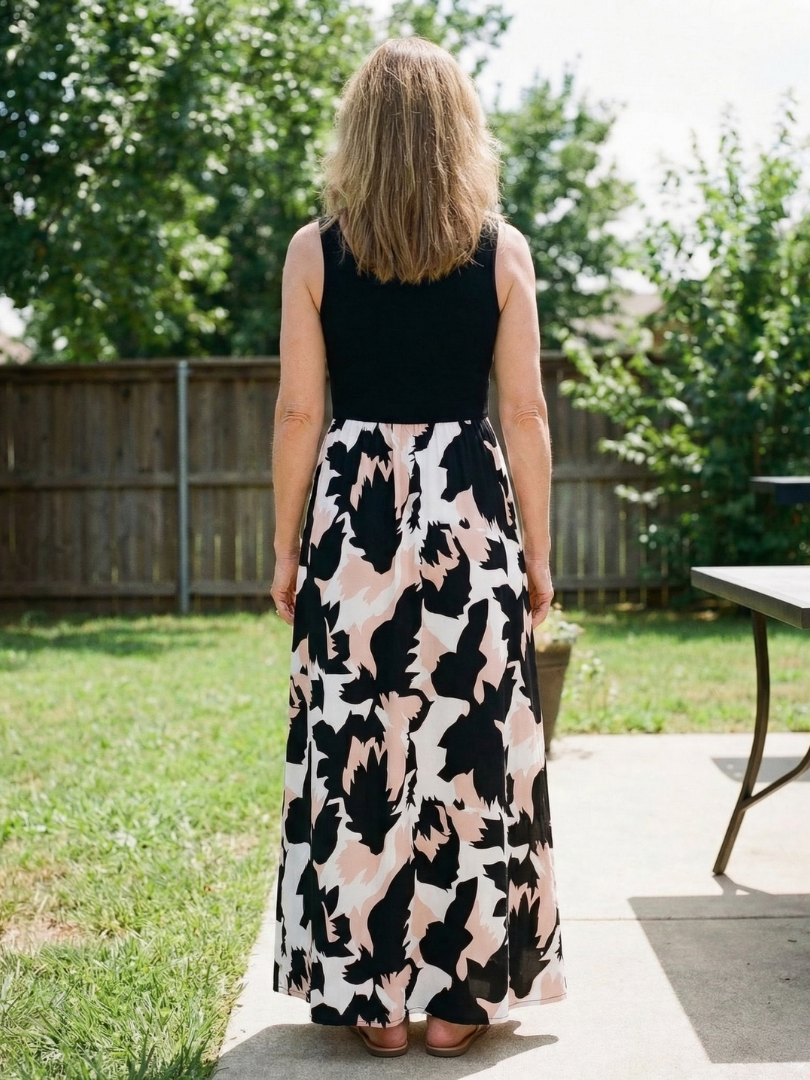 Zéphira | Vestido Maxi Sin Mangas con Escote Redondo Impreso