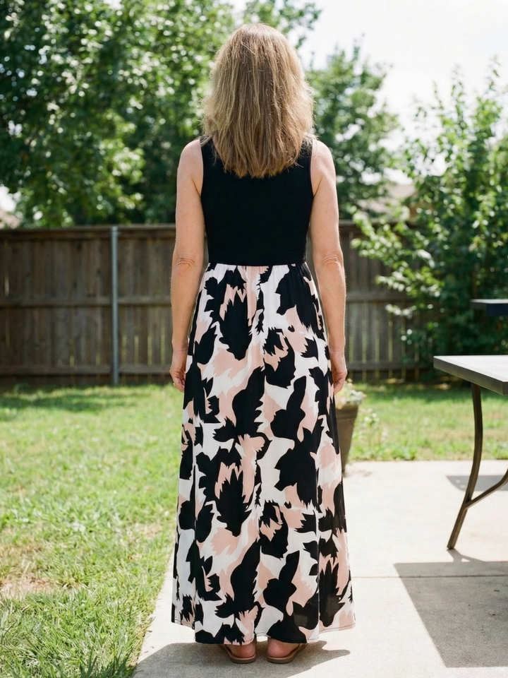 Zéphira | Vestido Maxi Sin Mangas con Escote Redondo Impreso