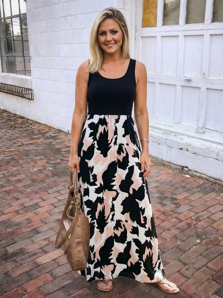 Zéphira | Vestido Maxi Sin Mangas con Escote Redondo Impreso