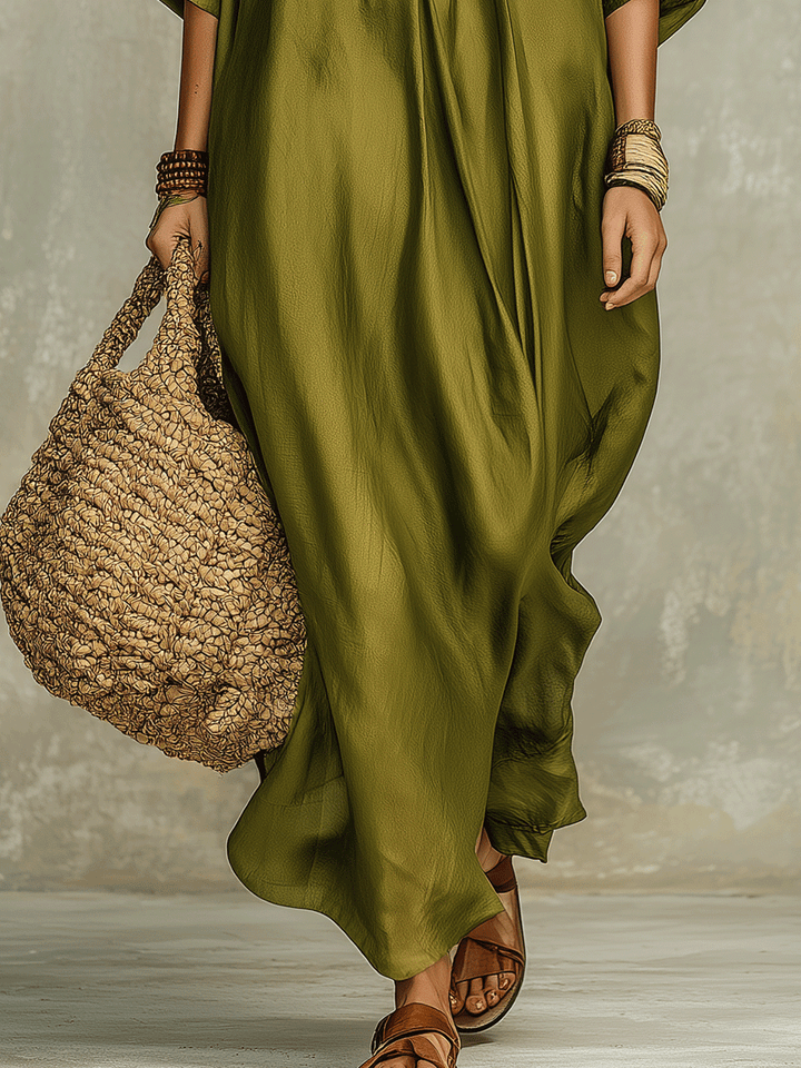 Vestido largo bohemio relajado verde oliva