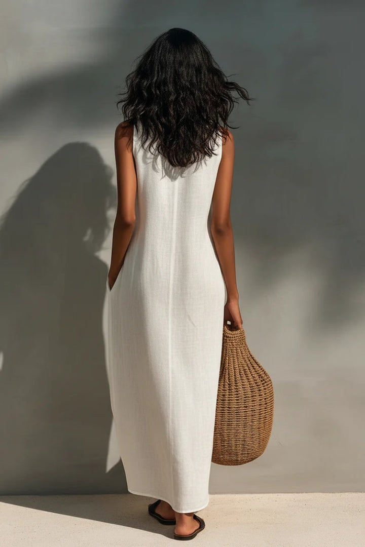 Robe longue minimaliste sans manches pour femme avec encolure ajourée