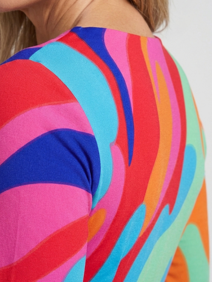 Naomi | Vestido Maxi Abstracto de Manga Tres Cuartos y Escote en V