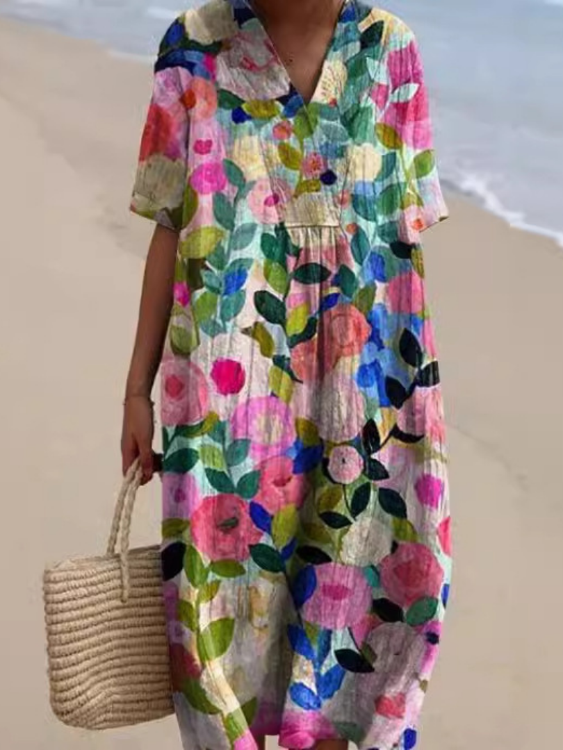 Margaret | Vestido Midi Floral de Manga Corta