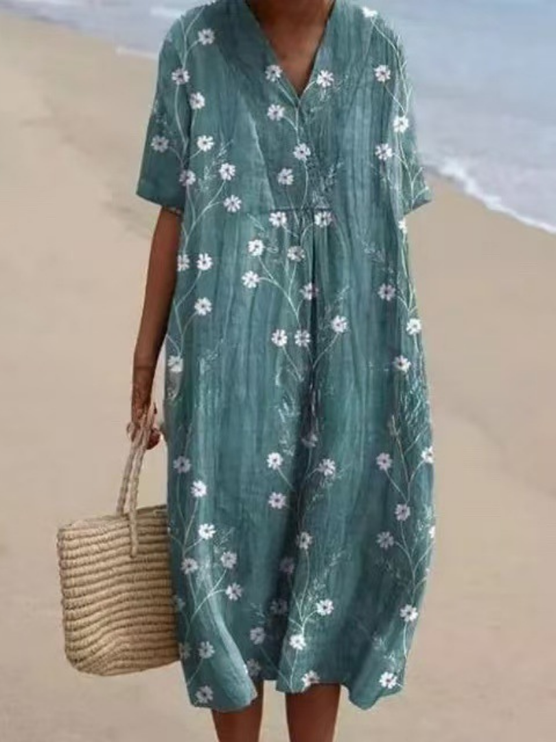 Margaret | Vestido Midi Floral de Manga Corta