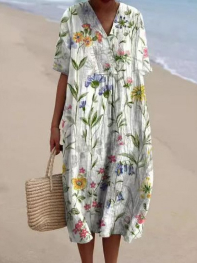 Margaret | Vestido Midi Floral de Manga Corta