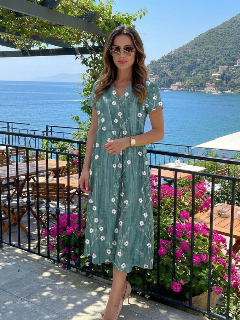 Margaret | Vestido Midi Floral de Manga Corta