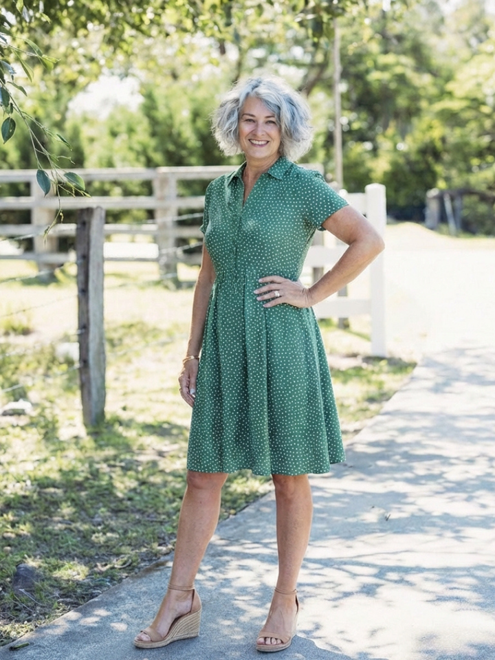 Caroline | Vestido midi de lunares con cuello y mangas cortas