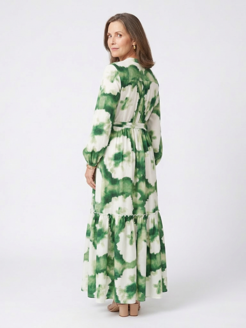 Sabine | Vestido Largo de Manga Larga con Cintura Ajustable y Volantes